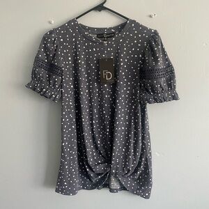 Nwt Fred David blue and White Dotted Blouse
